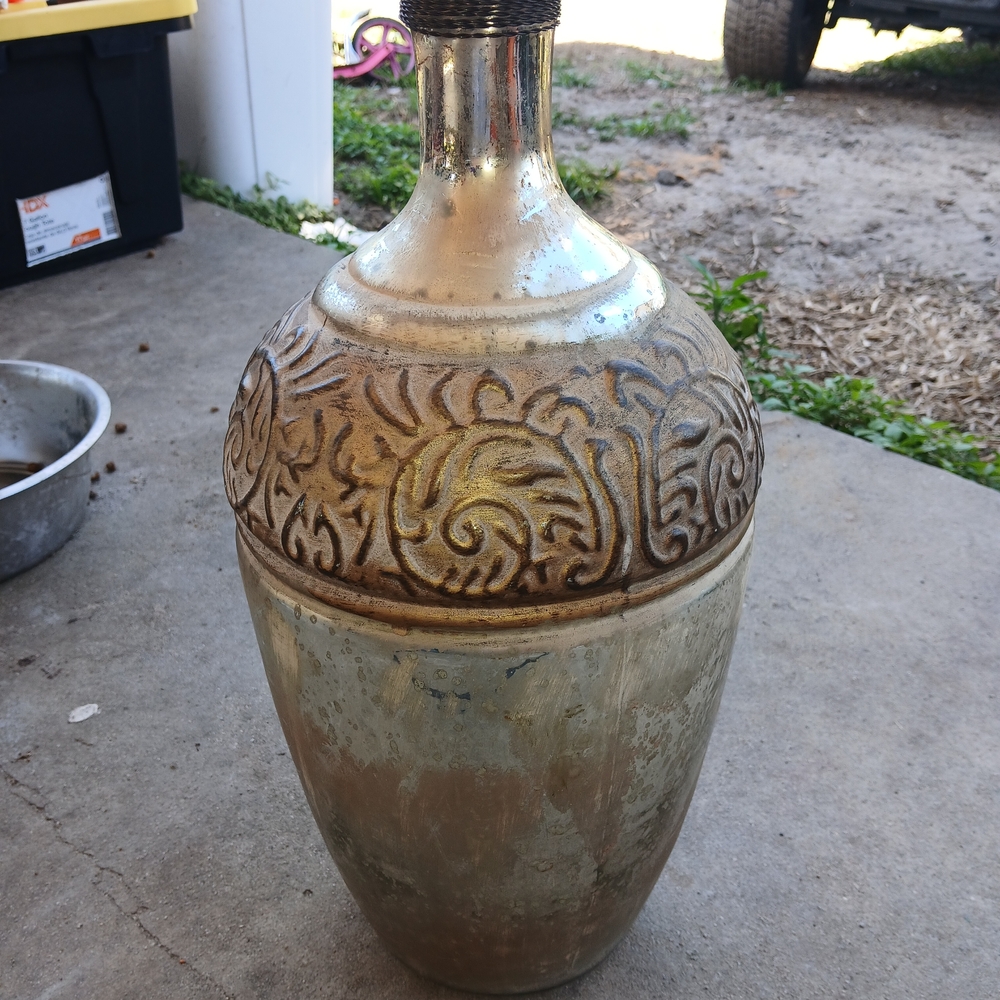 Decorative Ceramic Floor Vase in Aged Gold and Tan